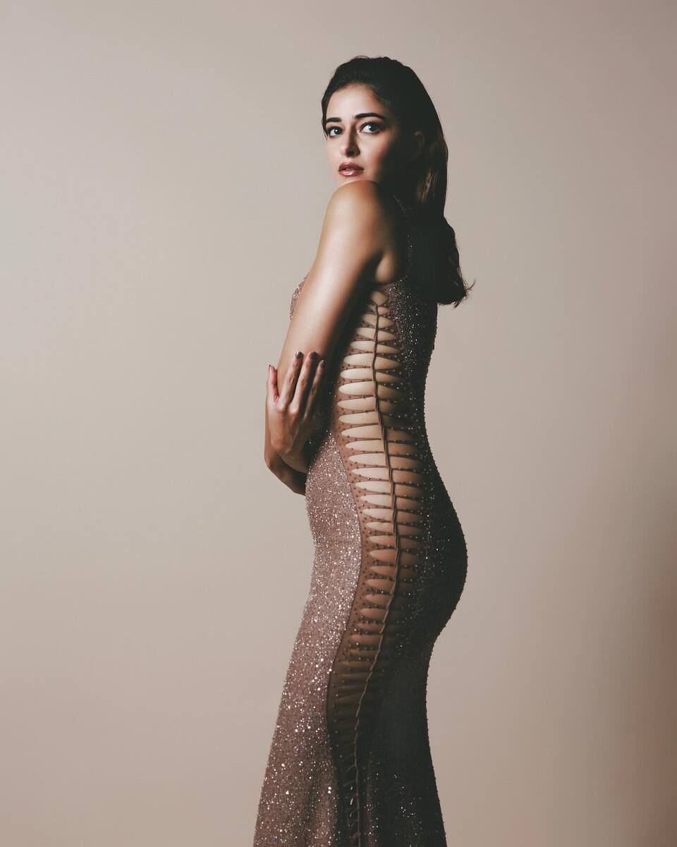 Ananya Panday rocked the red carpet of an awards show in a glittering bodycon dress with a bold cutout design on the sides and bust. The actress styled it flawlessly with sparkling jewellery and dewy makeup.